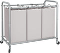 STORAGE MANIAC 3 Section Laundry Sorter, 35.6 Gal (135 L) Laundry Hamper Cart with Heavy Duty Rolling Lockable Wheels and Removable Bags, Clothes Organizer Basket Clothes Separator Hamper, Gray