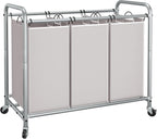 STORAGE MANIAC 3 Section Laundry Sorter, 35.6 Gal (135 L) Laundry Hamper Cart with Heavy Duty Rolling Lockable Wheels and Removable Bags, Clothes Organizer Basket Clothes Separator Hamper, Gray