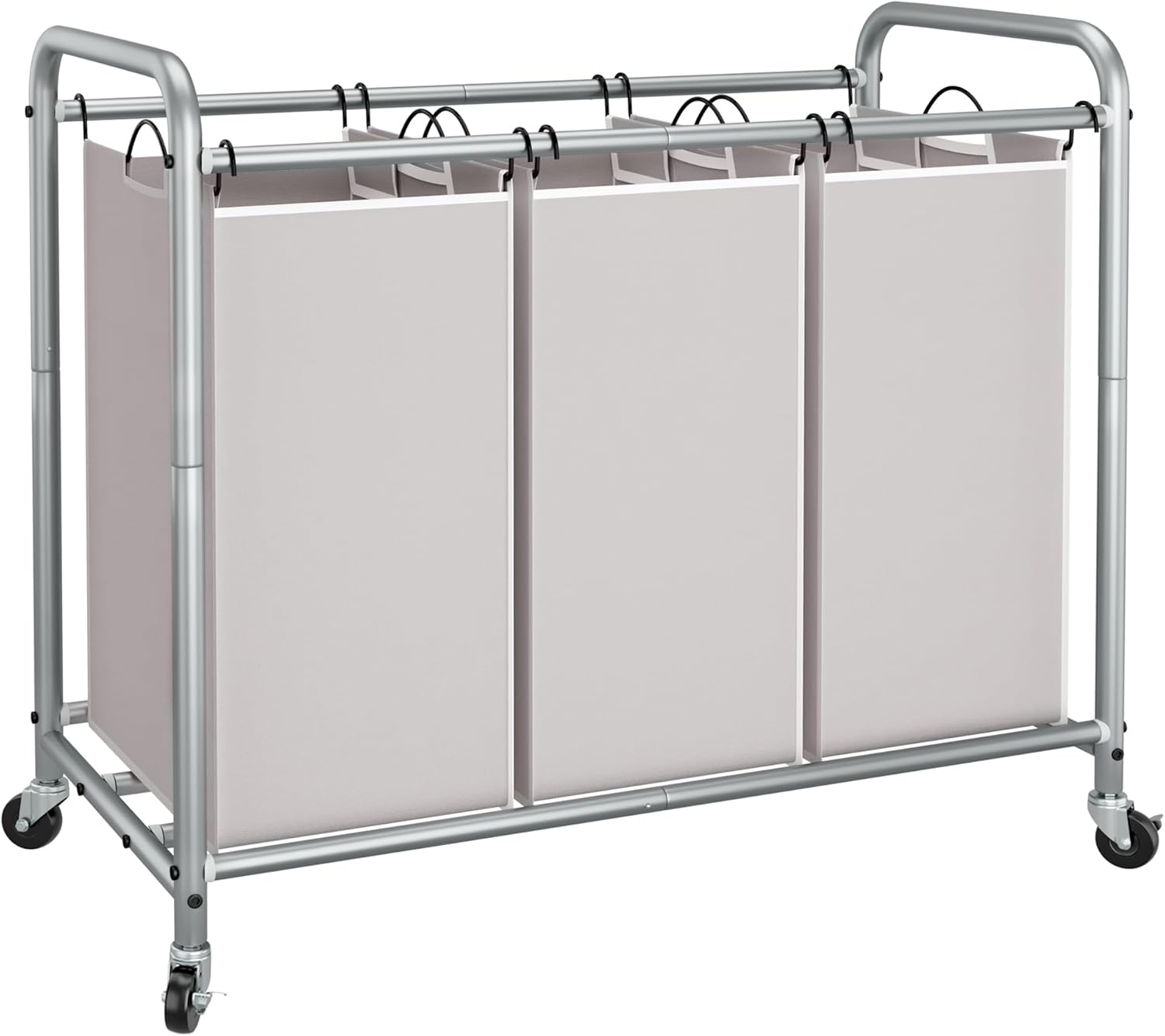 STORAGE MANIAC 3 Section Laundry Sorter, 35.6 Gal (135 L) Laundry Hamper Cart with Heavy Duty Rolling Lockable Wheels and Removable Bags, Clothes Organizer Basket Clothes Separator Hamper, Gray