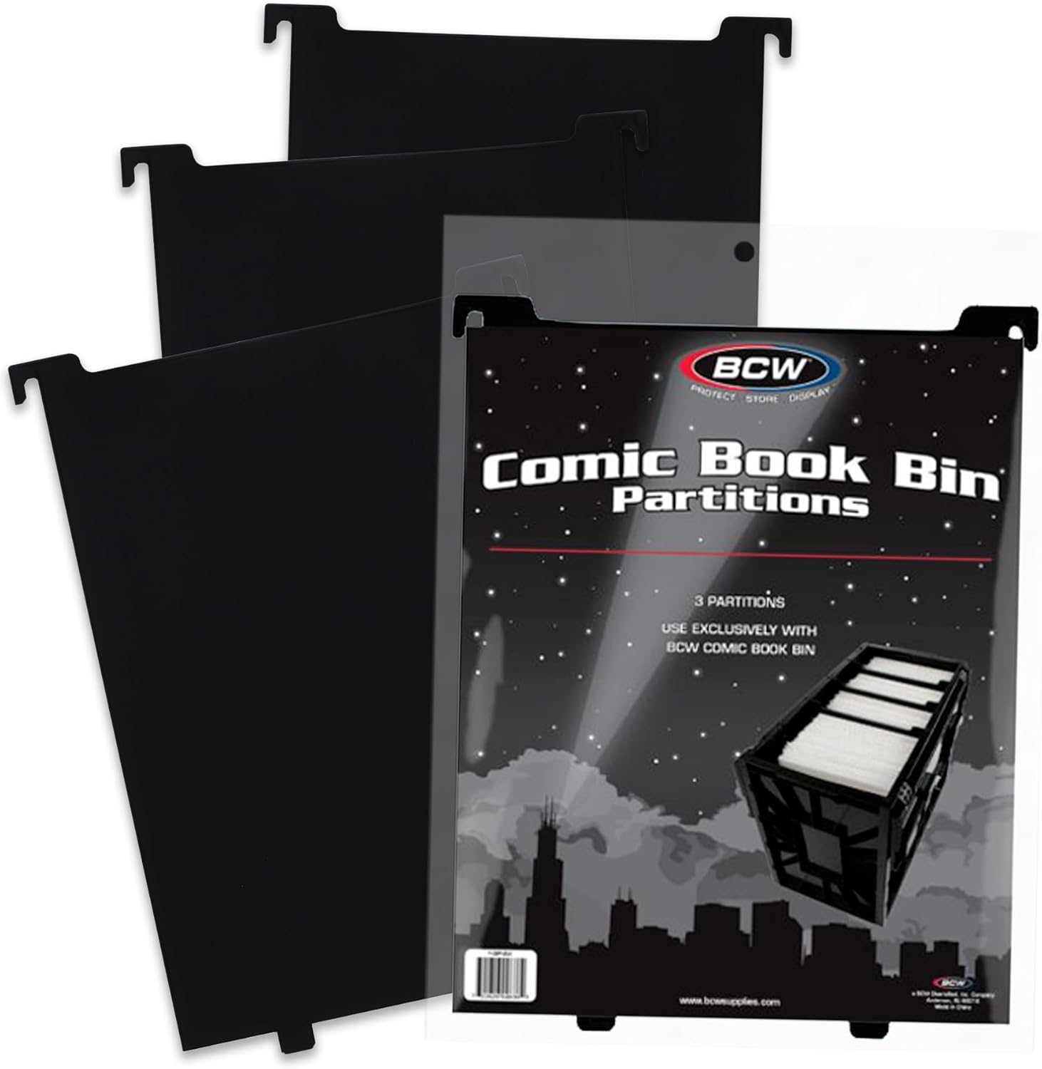 BCW Comic Bin Partitions | Exclusive Organizer for Short and Long Comic Book Bins | Notched, Tabbed, and Structurally Supportive Dividers (Black, 6 Pack)