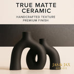Matte Black Ceramic Vase Set - Modern Hug Donut Ceramic Vases by JAS & JAX GOODS, Minimalistic Nordic Home Decor Centerpiece for Console Tables, Living Room, Bookshelf, or Fireplace Mantel