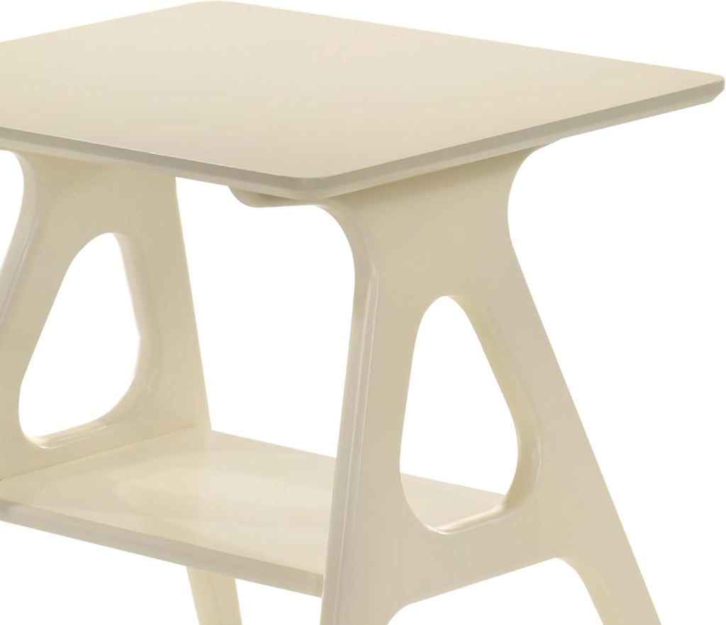 Roundhill Furniture Arona Mid-Century Modern Wood Shelf End Table, Off-White Finish