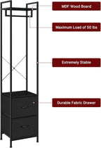 smusei Clothes Rack 3 Tiers Heavy Duty Coat Rack with 2 Fabric Drawers and Storage Shelves Freestanding Cloth Hanger Garment Rack for Bedroom Entryway Living room Black