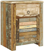Antique Reclaimed Wood End Table with 1 Drawer and 1 Door, Rustic Nightstand for Living Room or Bedroom, Handmade Storage Cabinet with Vintage Style