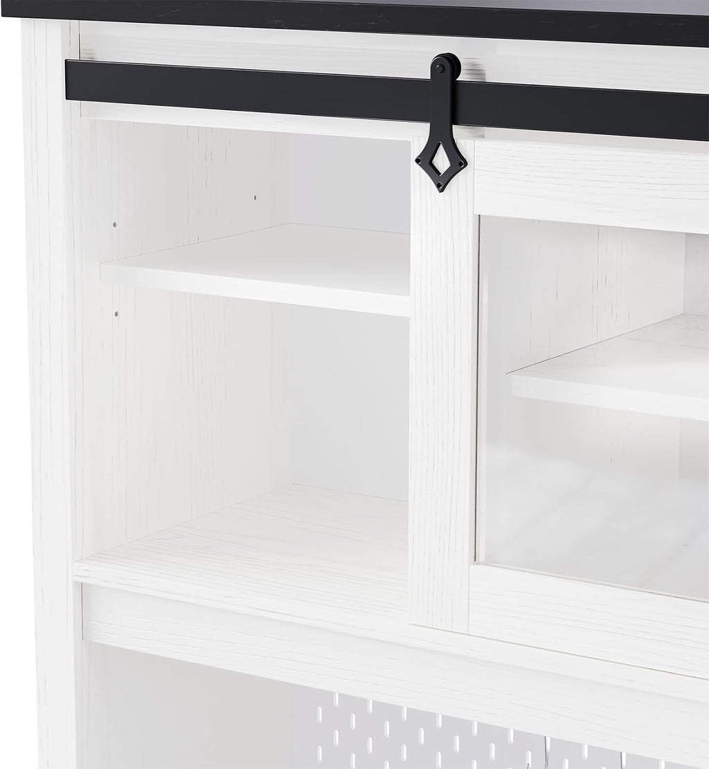 71" Farmhosue Pantry Cabinet with Charging Station, Tall Kitchen Pantry Storage Cabinet with Microwave Stand, Kitchen Hutch with Sliding Door, Pegboard, Wine & 3 Drawers, 47.3 inch