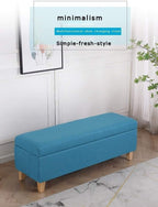 Linen Fabric Footstool Storage Upholstered Ottoman Pouffe Stool Change Shoe Footrest Wooden Legs for Living Room Bedroom Light Blue (120 * 40 * 42cm) (Color : Beige, Size : 120 * 40 * 42cm)
