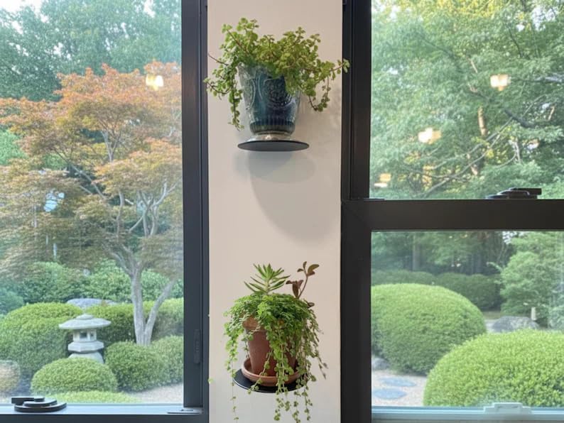 Modern Wall Mounted Plant Shelf, Blue Metal Circular Floating Shelf, Small Hanging Planter Holder for Indoor Plants, Succulents, Herbs, Living Room Bedroom Bathroom Decor