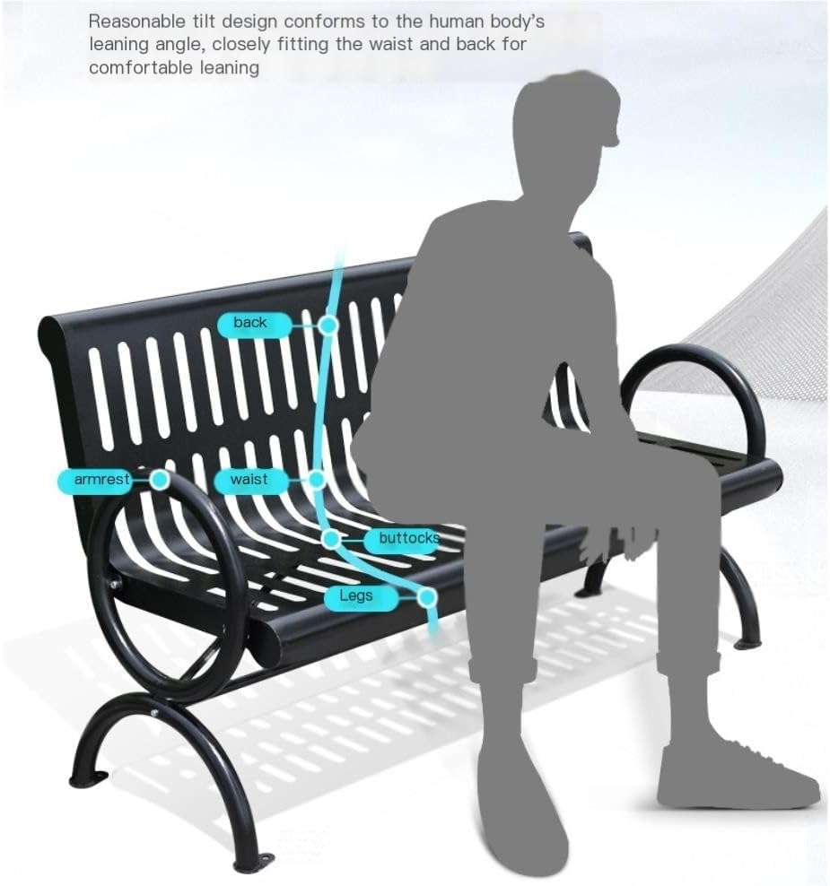 Patio Benches for Outdoors Outdoor Iron Park Chair Double Black Metal Bench Backrest Community Square Welded Seat Garden Benches for Outdoors