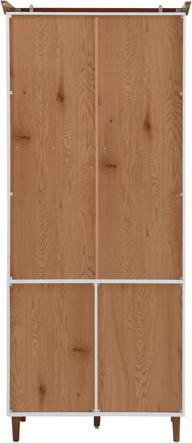 78.7'' Tall Kitchen Pantry Cabinet, Wooden Display Cabinet with 6 Drawer, 2 Glass Doors and 3 Adjustable Shelves, Freestanding Pantry Storage Cupboard for Dining Room and Kitchen, White