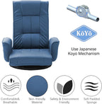 360° Swivel Floor Chair with Armrests, 14-Position Adjustable Floor Lounger for Adults, Folding Padded Floor Seat with Backrest for Gaming, Reading & Living Room (Blue)