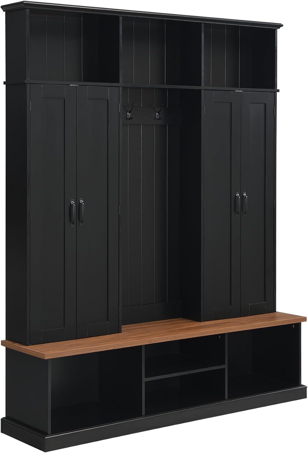 Hall Tree with Bench and Shoe Storage,Shoe and Coat Rack with Drawer and Hooks,Farmhouse Furniture for Entryway,Mudroom,Living Room,Black (Black, 62.2" W)