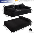 78.7'' Boneless Couches Queen, Corduroy Futon Sofa Bed, Modern Floor Couch, Cloud Convertible Sleeper Sofa Daybed, Comfy Loveseat, 3 Pillows, for Small Spaces, Living Room, Apartment, Black