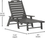 Taylor & Logan Edgley Adjustable Adirondack Lounger with Cup Holder- All-Weather Indoor/Outdoor HDPE Lounge Chair in Gray
