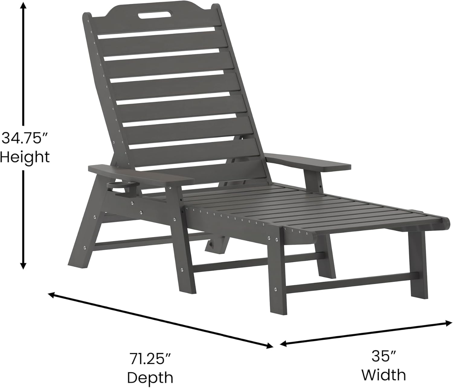 Taylor & Logan Edgley Adjustable Adirondack Lounger with Cup Holder- All-Weather Indoor/Outdoor HDPE Lounge Chair in Gray