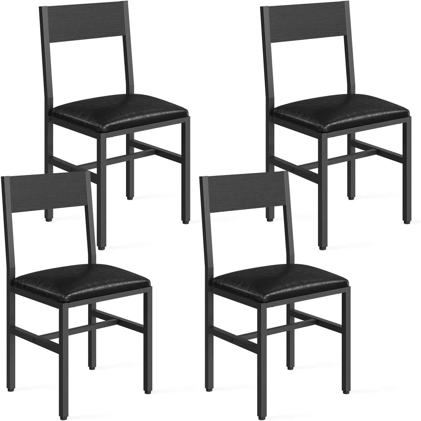 Dining Chairs Set of 4, Upholstered Kitchen Chairs with Ergonomic Backrest & Padded Seat, Metal Legs, Modern Dinner Chair for Kitchen Dining Room, Home, Cafe, Black
