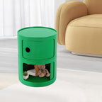 2 Tier Circular Nightstand, Circular Side Table with Storage, Round Cabinet End Table, Sliding Door Design, 88Lbs Load Capacity, Bedroom Living Room Organizer, Modern Green ABS Material, 12.5x15.7 in