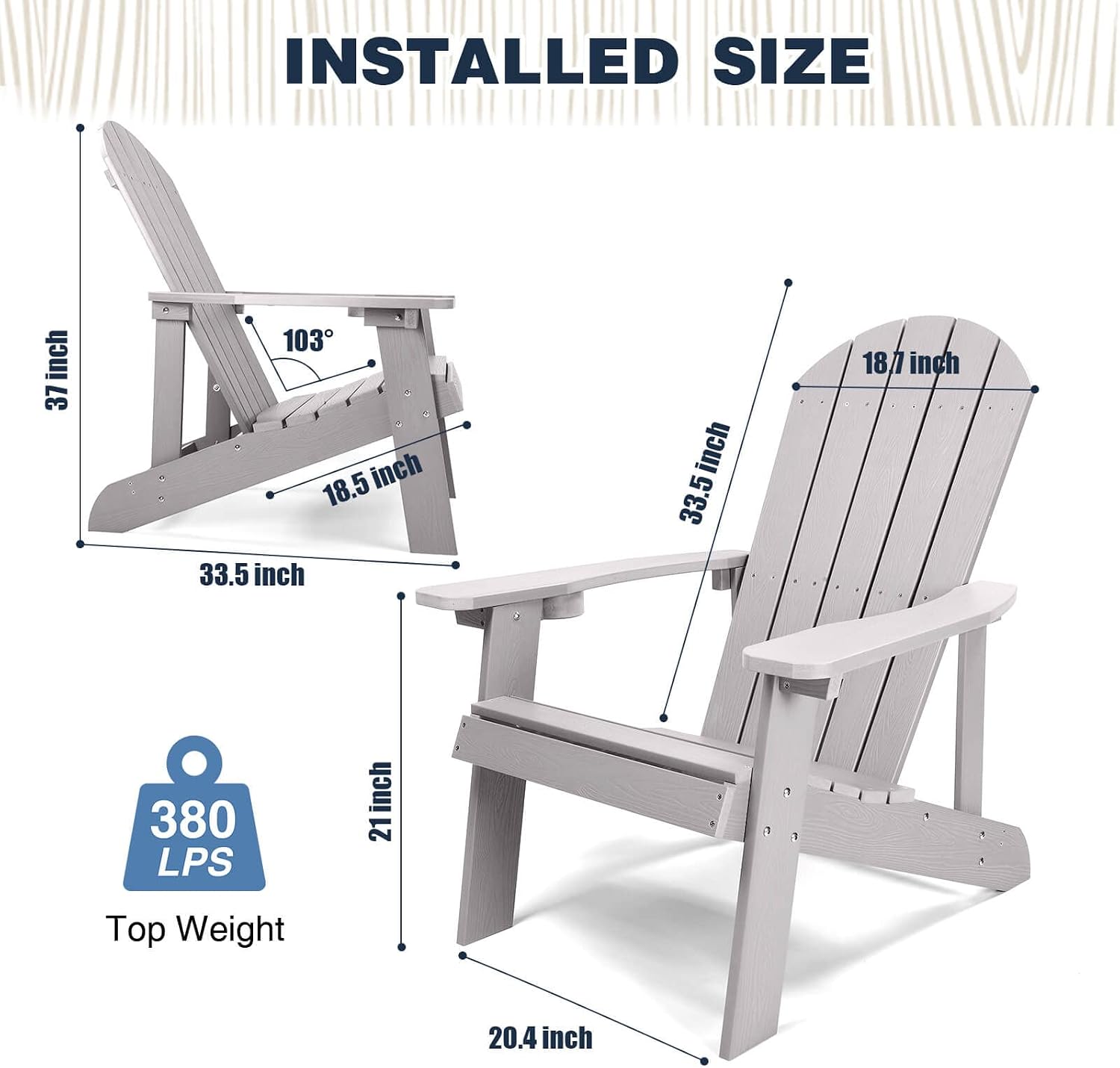 Adirondack Chair, All Weather Resistant Plastic Chairs with Cup Holder, 5 Easy Steps to Install, Outdoor Chairs for Patio, Garden, Backyard Deck, Lawn, Fire Pit - Grey