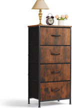 4 Drawers Dresser for Bedroom Fabric Storage Tower with Wooden Top | Steel Frame Tall Chest of Drawers for Closet, Entryway, Dorm, Brown