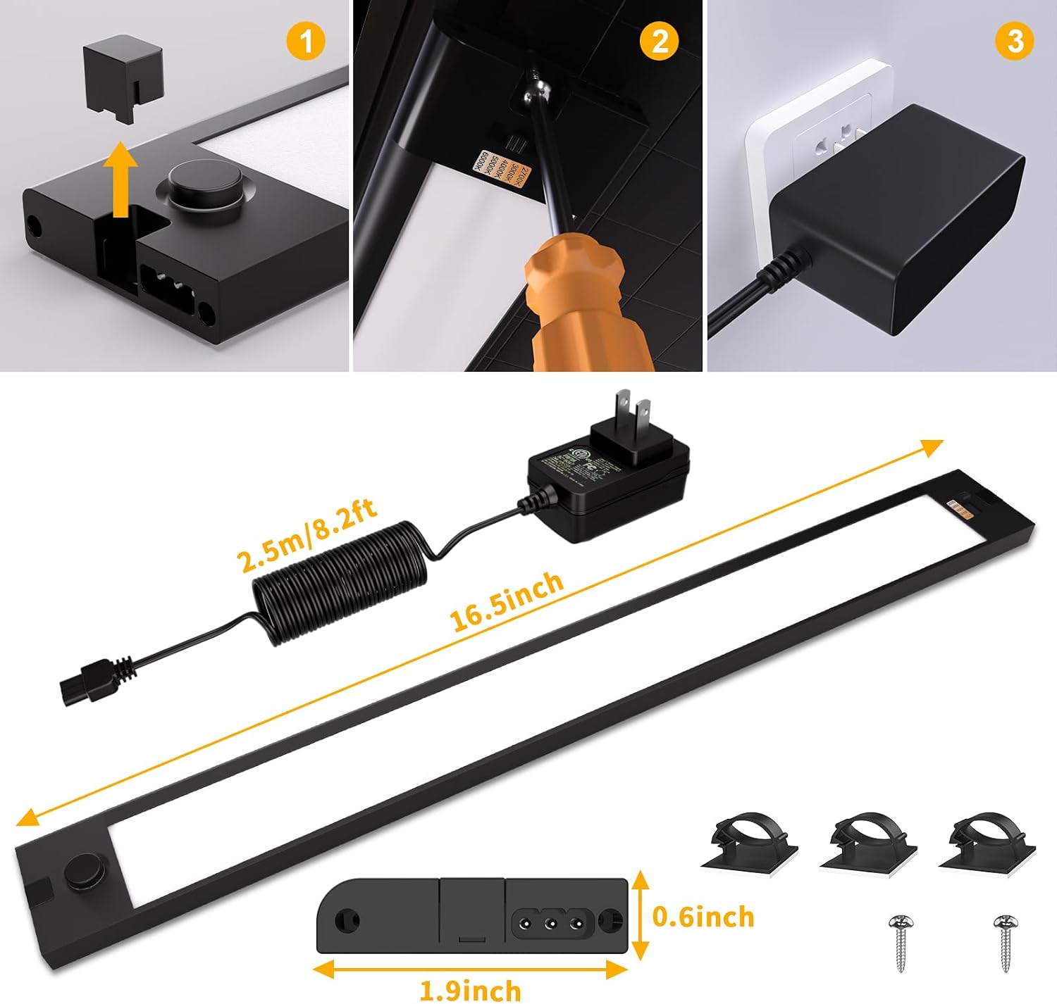 WOBANE Under Cabinet Lighting,16.5 inch Dimmable Counter Lights for Kitchen,Plug in LED Light Bar for Cupboard,Workbench,Shelf, Desk,5 Color Settings from 2700K-6000K,800 LM Super Bright
