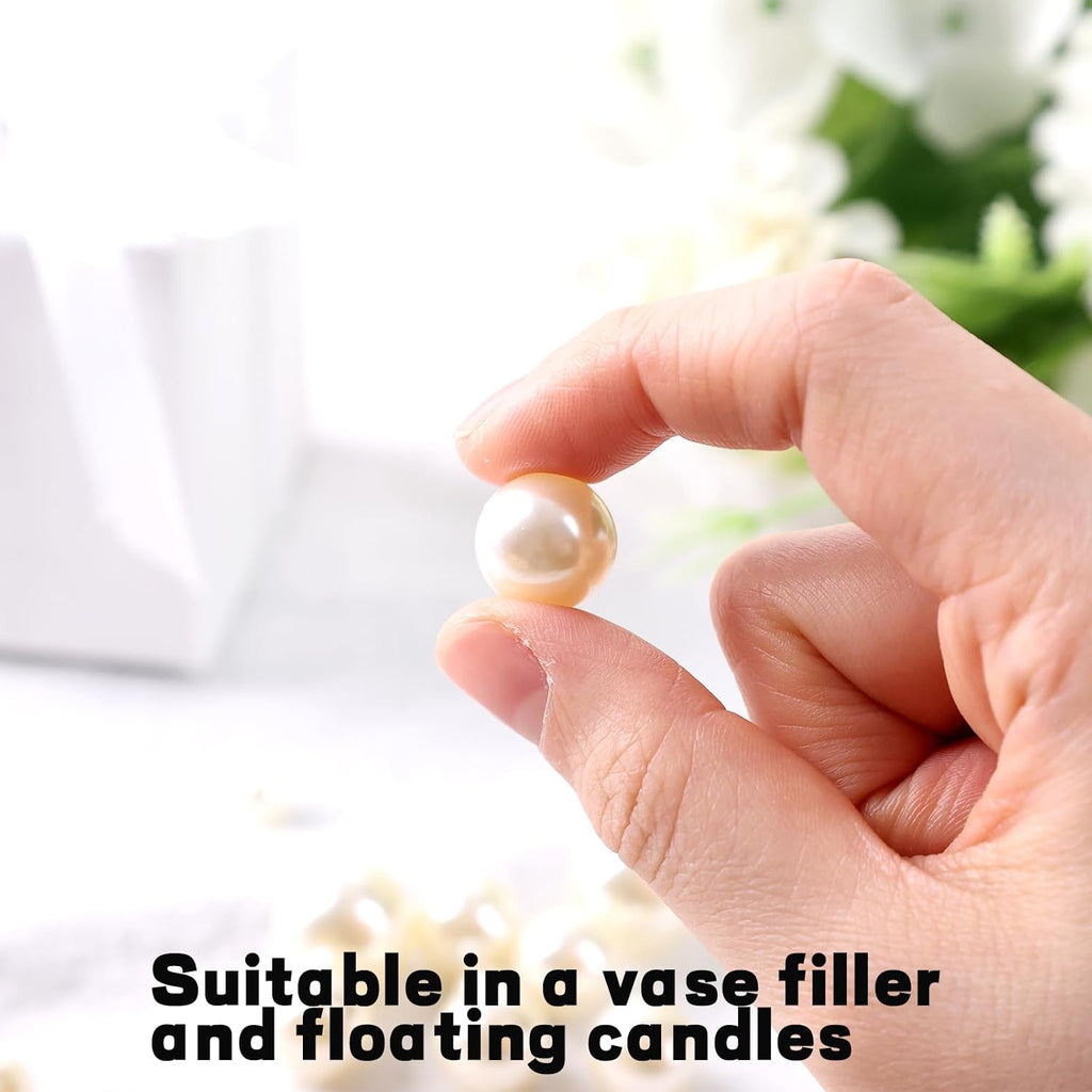 FUTUREPLUSX 200PCS No Hole Pearl Beads, Ivory Pearls for Vase Filler, Floating Candle Decorations, Wedding Party Table Centerpieces & DIY Crafts Decor