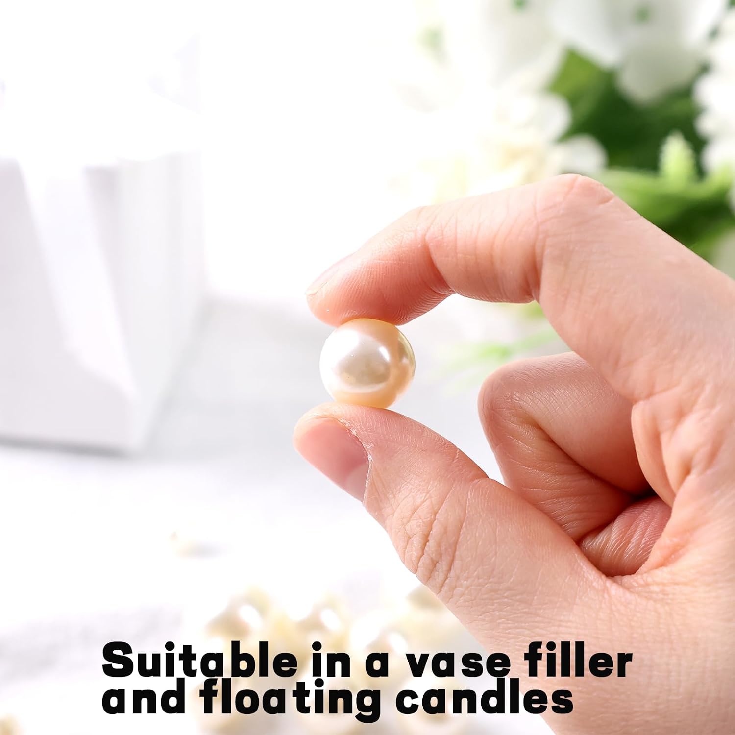 FUTUREPLUSX 200PCS No Hole Pearl Beads, Ivory Pearls for Vase Filler, Floating Candle Decorations, Wedding Party Table Centerpieces & DIY Crafts Decor