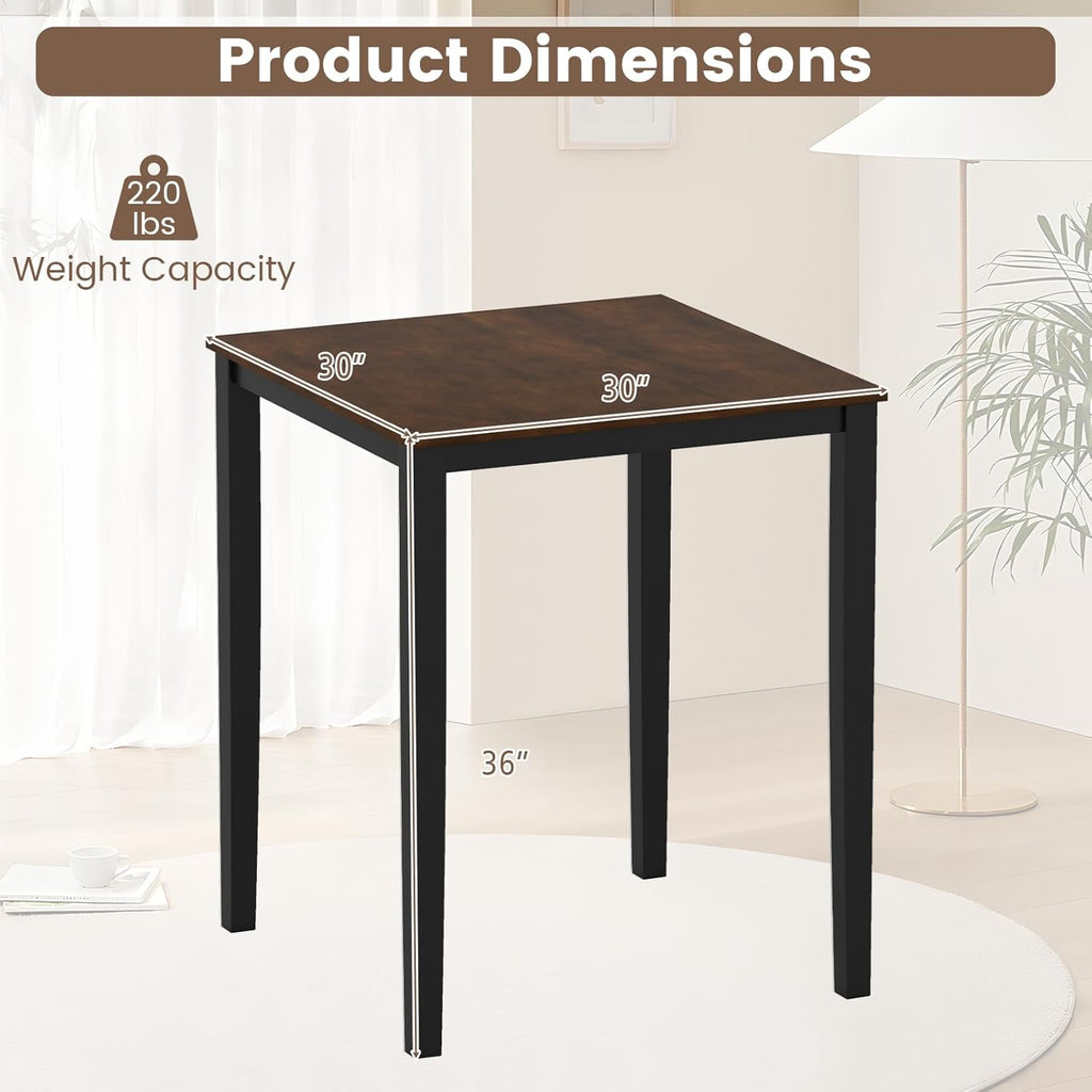 GOFLAME Square Bar Table, Counter Height Pub Table with Rubber Wood Legs, 30 x 30 x 36 Inch Cocktail Table, Dining Table for Kitchen, Bistro, Restaurant, Small Space, Black & Brown