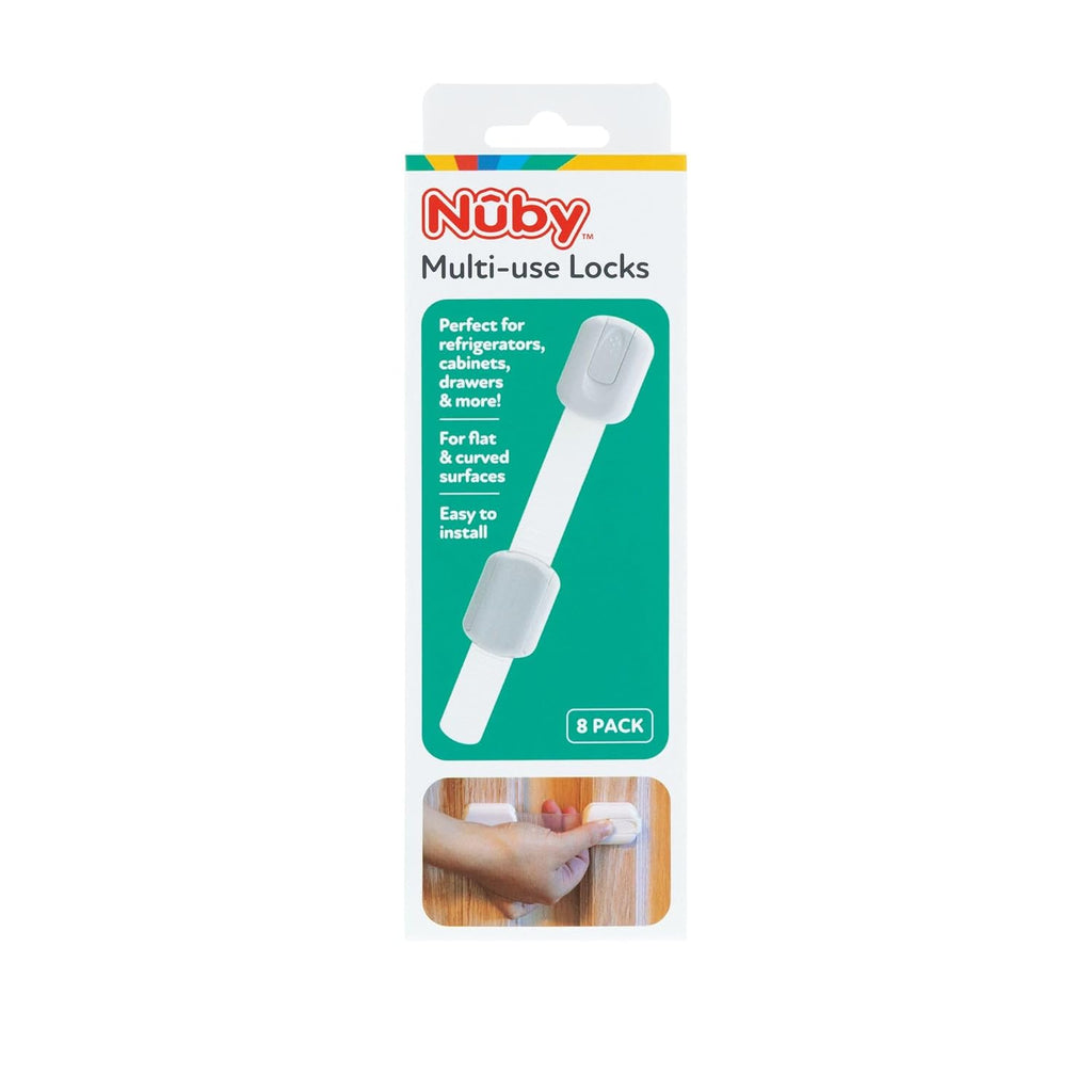 Nuby Multi-Use Child Safety Locks - 8 Pack - Baby Proof Latches for Cabinets, Drawers, Refrigerators, and Appliances - Fits Flat and Curved Surfaces