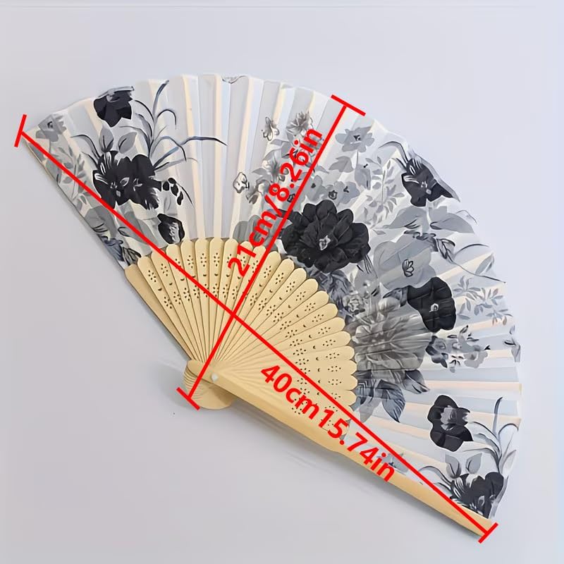 8.26x15.74Inches Handheld Folding Fan with Vintage Chinese Floral Patterns, Portable Collapsible Summer Fan, Unisex Traditional Style, Dance Performance Prop, Pocket-Sized Easy to Carry,White