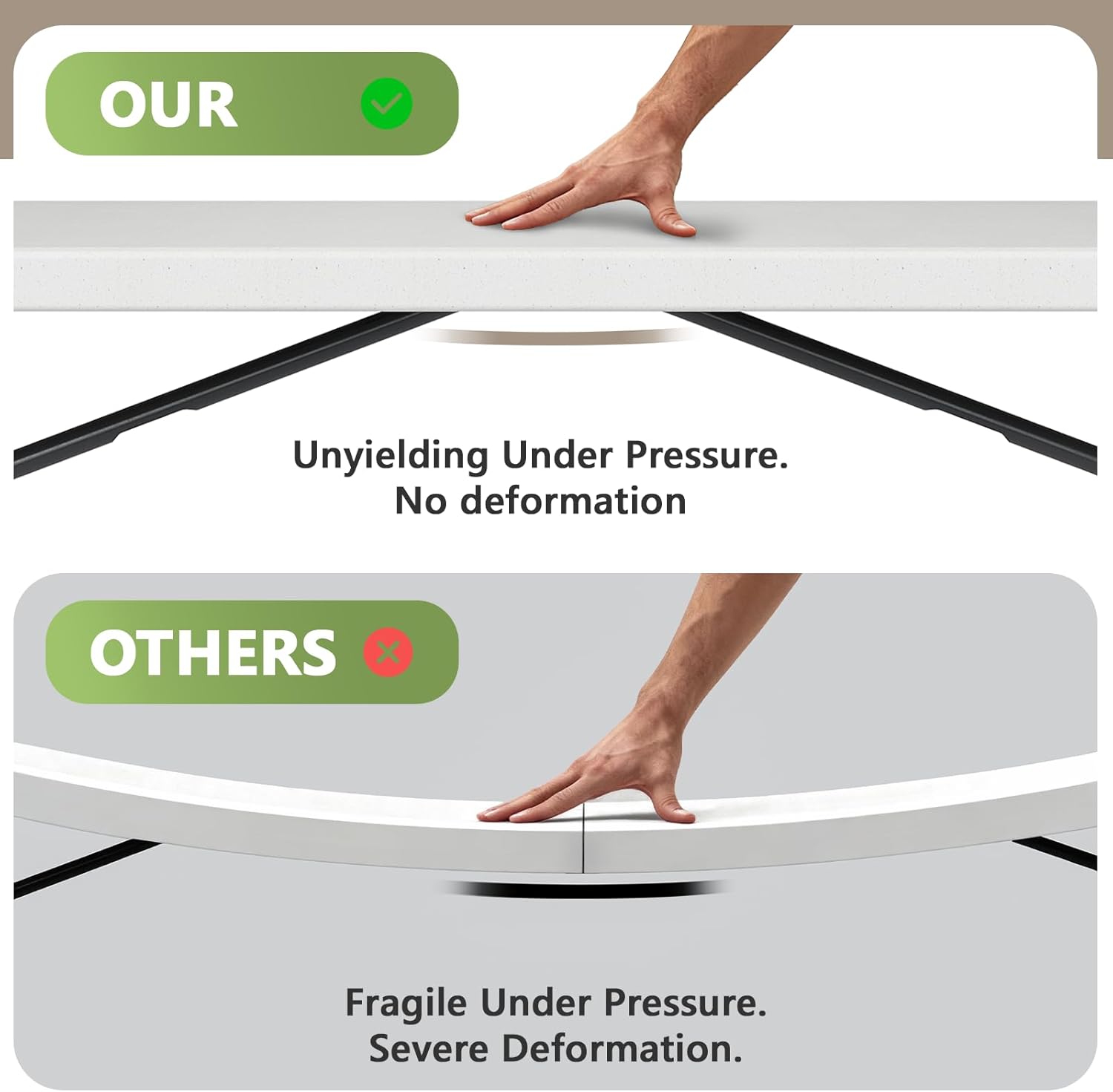 5ft Folding Table, Heavy Duty Plastic Card Table with Foldable Steel Legs, Metal Frame Support up to 500 lb, Portable for Indoor, Outdoor, Picnic, Camping, Dining, Party, White