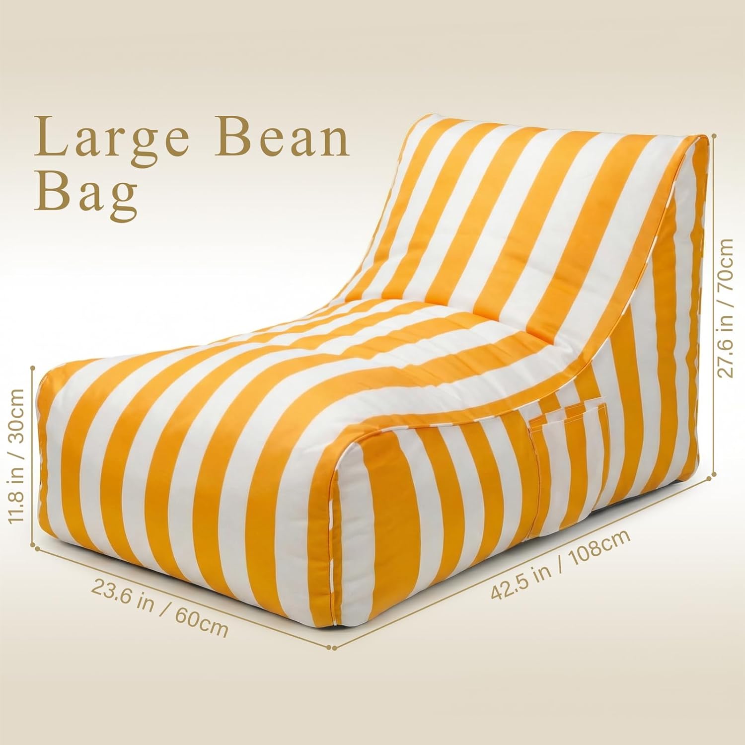 Deep Seating Bean Bag Chair for Adults, Memory Foam with Back Support Panel & Waterproof Fabric, Retains Shape for Yacht, Dock, Patio & Indoor Use, Yellow