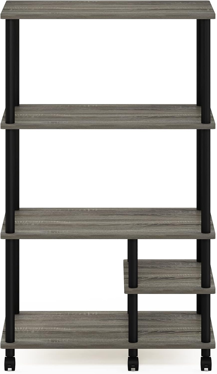 Furinno Turn-N-Tube Bakers Rack with Wheels, 4-Tier Kitchen Storage Cart, Kitchen Cart, Coffee Bar, Pantry Organizers and Storage, Grey Oak