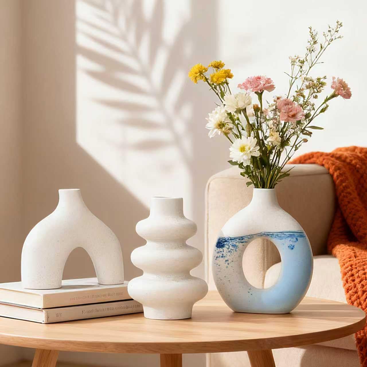 Set of 3 White Large Ceramic Modern Flower Vase for Home Decor, Perfect for Centerpieces, Living Room, Bookshelf, Office, Weddings, Gifts, Fits Fresh, Dried Flowers, Minimalist Farmhouse Decor