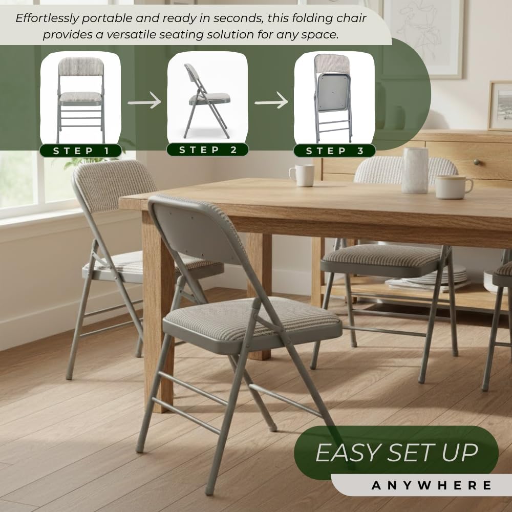 Pack of 2 (Fabric/Vinyl) Steel Frame Metal Foam Padded Folding Chairs (Black, Gray, White) (2-Pack - Fabric White)