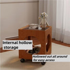 Vintage Rolling Side Table with Glass Top Wood Square Coffee Table on Wheels Mobile End Table for Living Room Sofa Corner Home Furnishing(Black)
