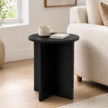 Black Round Side Table, Solid Rubber Wood Small End Table, 15.7" D | 19.7"H accent table for living room, bedroom, small spaces, sofa side or bedside; compact round top with stable cross base