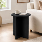 Black Round Side Table, Solid Rubber Wood Small End Table, 15.7" D | 19.7"H accent table for living room, bedroom, small spaces, sofa side or bedside; compact round top with stable cross base
