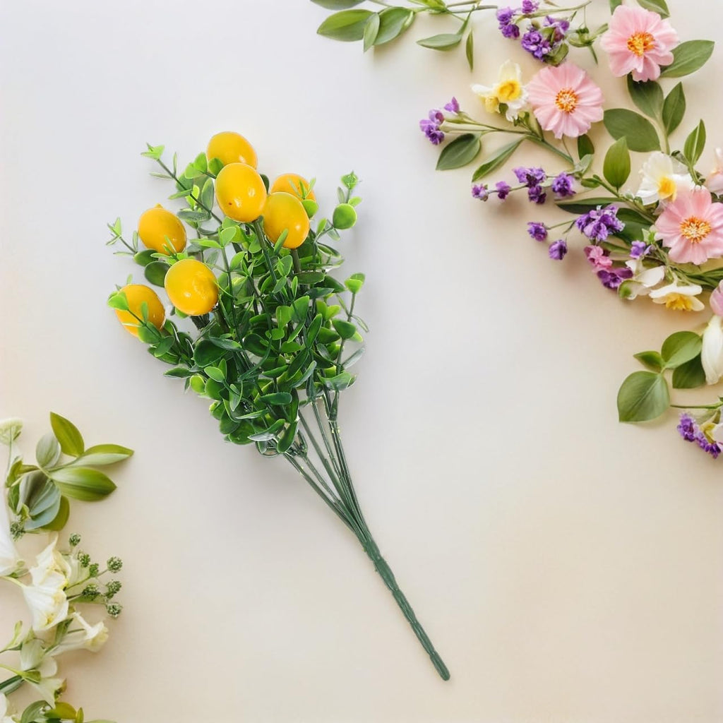 Cabilock 8pack Fake Lemon Branches Artificial Yellow Faux Lemons Decorations Eucalyptus Leaf Stems Tables Centerpiece for Kitchen Stem Fruits for Home Spring Summer Party Decor