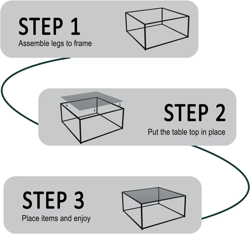 Glass Coffee Tables for Living Room Square Modern Center Table for Small Space,Tempered Glass-top with Sturdy Metal Frame Sofa Side End Table, Easy Assembly,26.4 x 26.4 x 15.7 Inches, Gray Black