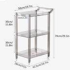 Acrylic Side Table, 3-Tier Acrylic Bar Cart with Wheels and Handle, Clear Multifunction Small Spaces Rolling Serving for Kitchen Living Room Dining Laundry(Blue)