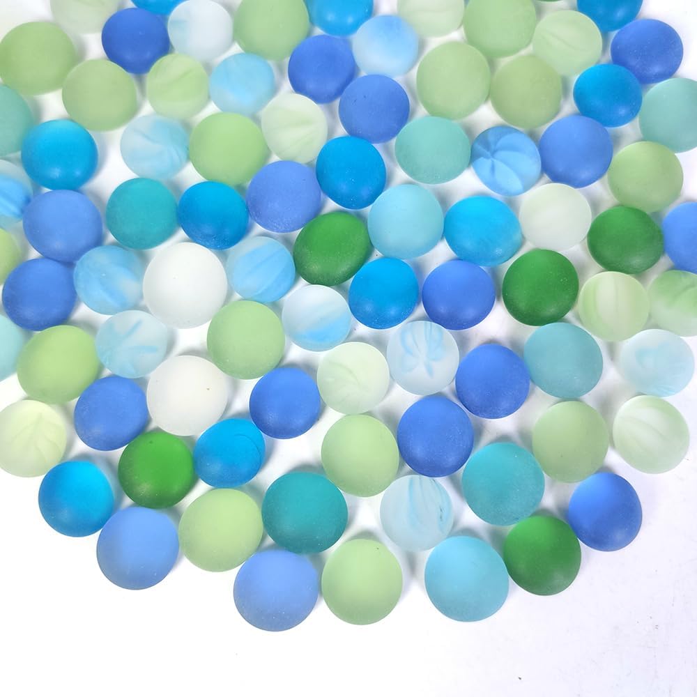 HappyFiller 1 LB Decorative Matted Sea Glass Gems Flat Marbles Gemstones,Weighted Fillers for Flower Vases,Craft Mosaics,Fishbowl Pebbles Stones,Candle Holder,Fountain Beads,Blue Green Mix