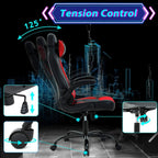 Gaming Chair Ergonomic Home Office Video Game Chairs Massage PU Leather Computer Chair Adjustable Swivel Chairs with Lumbar Support Headrest, Red