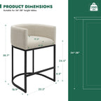 Counter Height Bar Stools Set of 2, 24 Inch Seat Height Barstools for Dining Room, Fabric Upholstered Bar Chair for Kitchen Island, Linen Counter Stools with Metal Legs, Beige