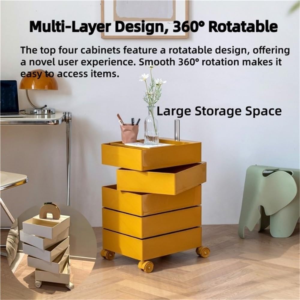 ABS Side Table with Wheels, 360° Movable Storage Cart, Multi-Layer Night Stand with Rotating Drawers, Modern Small Cabinet for Living Room, Bedroom and Dormitory(Green)