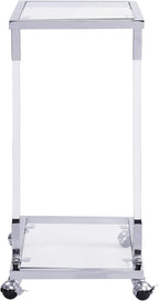 Acrylic Sofa Side Table C Shaped End Table with Wheels, Rolling Bedside Laptop Snack Table with Glass Top,Mobile Breakfast Tray Table with Clear Acrylic Frame