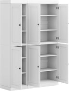 Palace Imports Solid Wood Tall Kitchen Pantry Cabinet - 71.5" H x 48.5" W – Wooden Storage Cabinet w/ 6 Shaker Doors & 8 Adjustable Shelves – White, 100% Renewable Eco-Friendly Wood, Made in Brazil