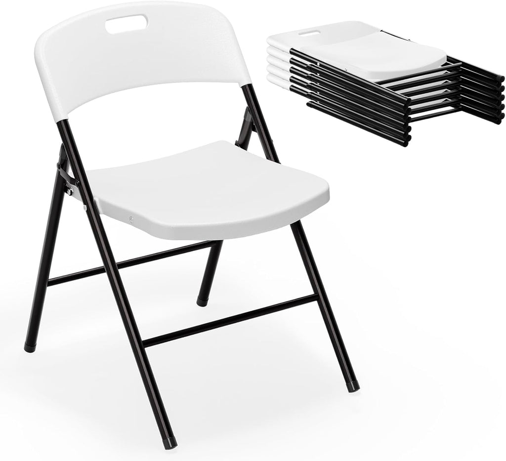 VINGLI Folding Chairs, Plastic Foldable Chair, Capacity up to 350 lbs, Portable Seating for Indoor Outdoor Events Parties Camping Work School Commercail (6, White)