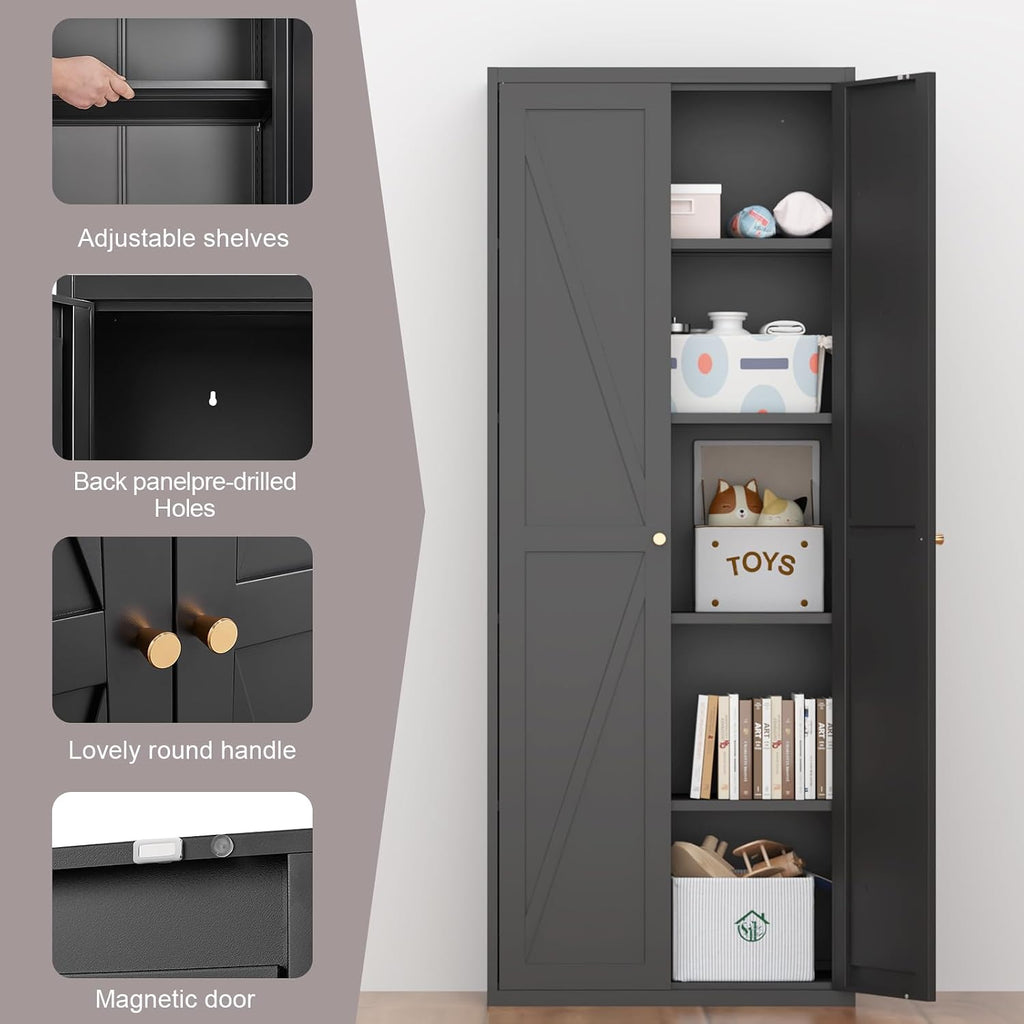 Pantry Cabinet,Tall Kitchen Pantry Storage Cabinet with 2 Doors,Kitchen Cabinet Storage with 4 Adjustable Shelves for Living Room,Dining Room,Black