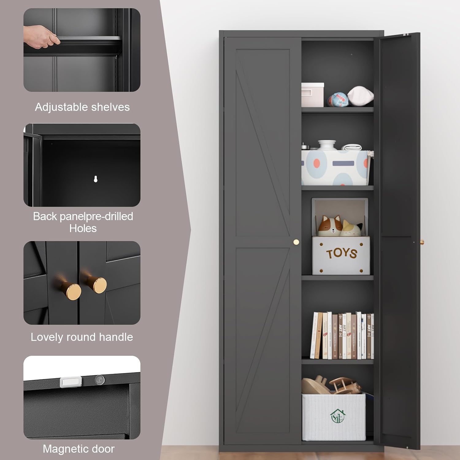 Pantry Cabinet,Tall Kitchen Pantry Storage Cabinet with 2 Doors,Kitchen Cabinet Storage with 4 Adjustable Shelves for Living Room,Dining Room,Black