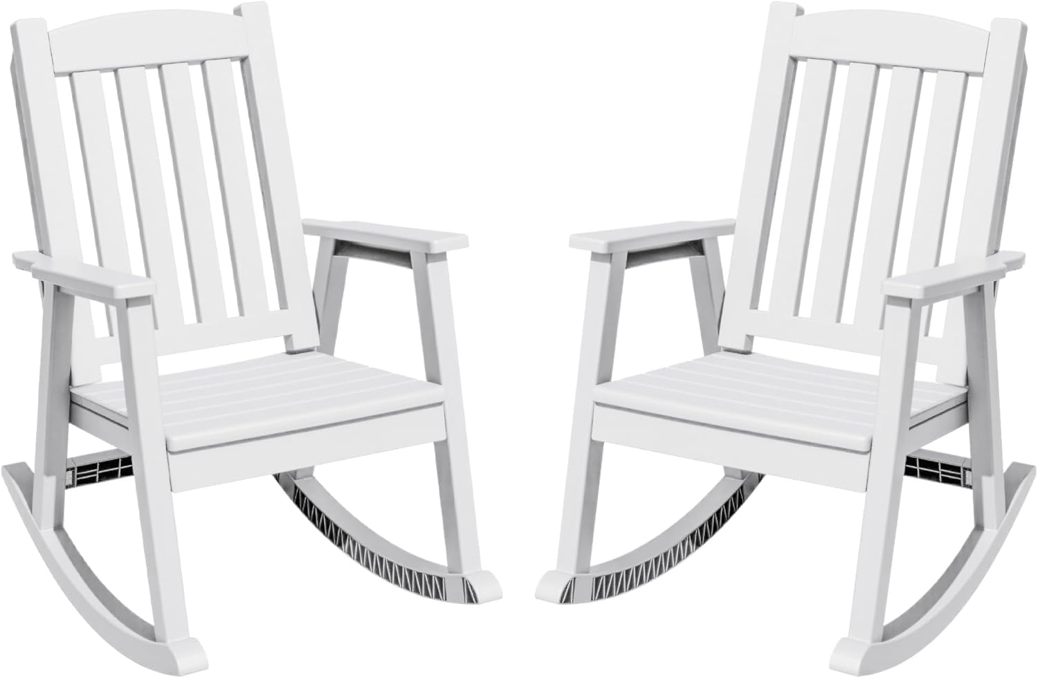 Greesum Outdoor Plastic Rocking Chair Set of 2, Patio Rocking Chair for Outside, Waterproof & Rust-Proof, Supports 300 lbs, Suitable for Garden Lawn Front Porch Poolside – White