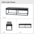 HULALA HOME 61" Faux Leather Bench with Metal Base, Upholstered Bedroom Bench for End of Bed, Button-Tufted Footstool for Entryway Living Room Dining Room, Black
